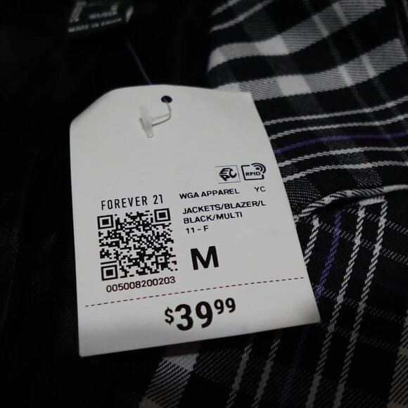 Forever 21 Cropped Jacket Blazer Women's Medium Multicolor Plaid Beaded Hem - Picture 5 of 12
